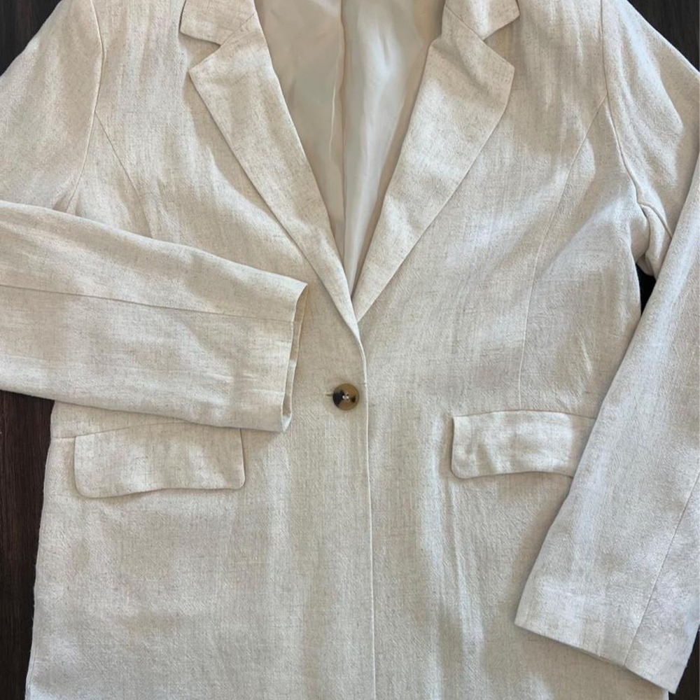 Beivy Cream Linen Blend Single Button Blazer Jacket Workwear BG5167N Womens M